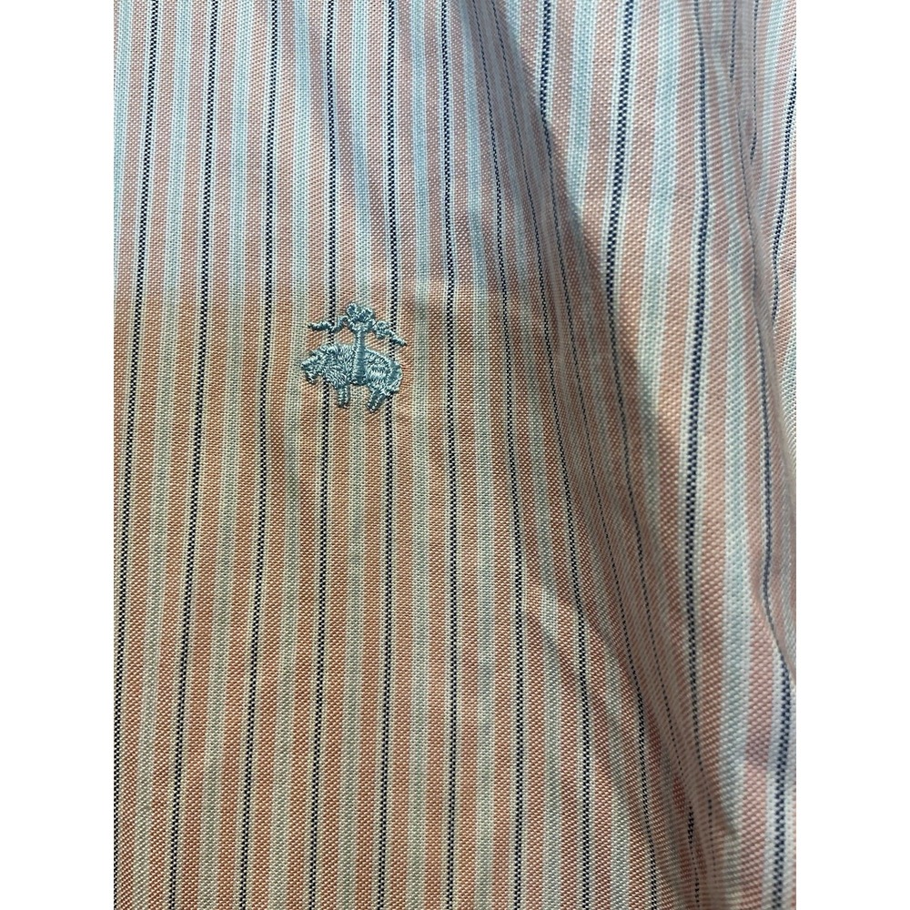 Brooks Brothers The Original Polo Non Iron Shirt M Pink Blue Cream Supima Cotton